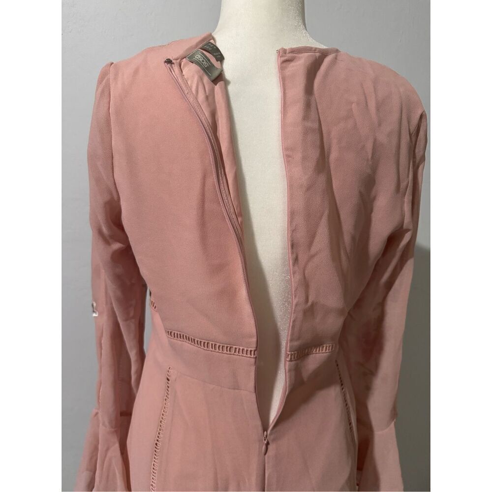 ASOS pink embroidered bell sleeve pink dress 8 - Picture 6 of 10